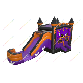 Ghost Halloween Pumpkin Inflatable Haunted Castle Jumper Slide Combo Bounce House With Waterslide Mini Swimming Pool - Inflatable-Zone