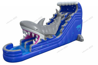 Double Lane Shark Attack Water Slide Large Outdoor Great Inflatable Shark Bouncy Waterslides With Pool