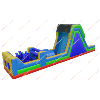 Rainbow Obstacle Course Retro Rock Climb Slide Commercial Inflatable Obstacle Course Bouncer Races Challenge