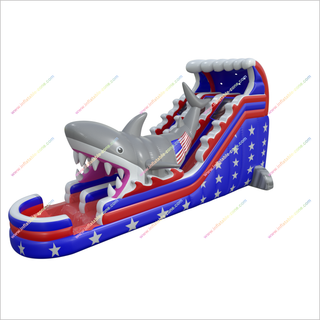 Stars And Stripes Water Slides American Flag Inflatable Shark Attack Double Lane Water Slide Swimming Pool