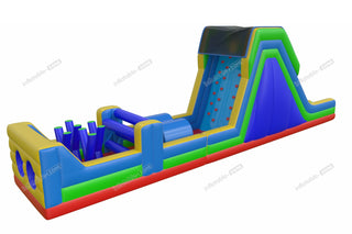 Rainbow Obstacle Course Retro Rock Climb Slide Commercial Inflatable Obstacle Course Bouncer Races Challenge