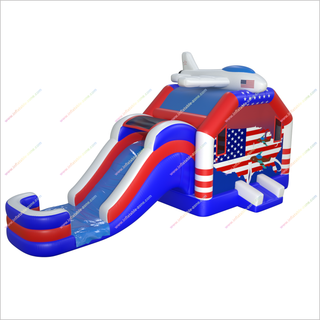 Airplane Bounce House Jumper And Water Slide Combo American Flag Stars And Stripes Inflatable Jumping Castle Slide - Inflatable-Zone