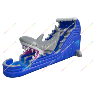 Double Lane Shark Attack Water Slide Large Outdoor Great Inflatable Shark Bouncy Waterslides With Pool