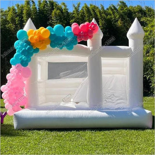 White Fun Jump Bouncy Castle Slide Combo Balloon Bounce House Play Yard Inflatable Bouncer