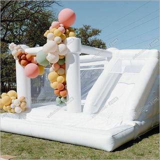 White Bounce House Birthday Party Jumping Balloon Bouncer With Slide Combo Inflatable Bouncy Ball Pit